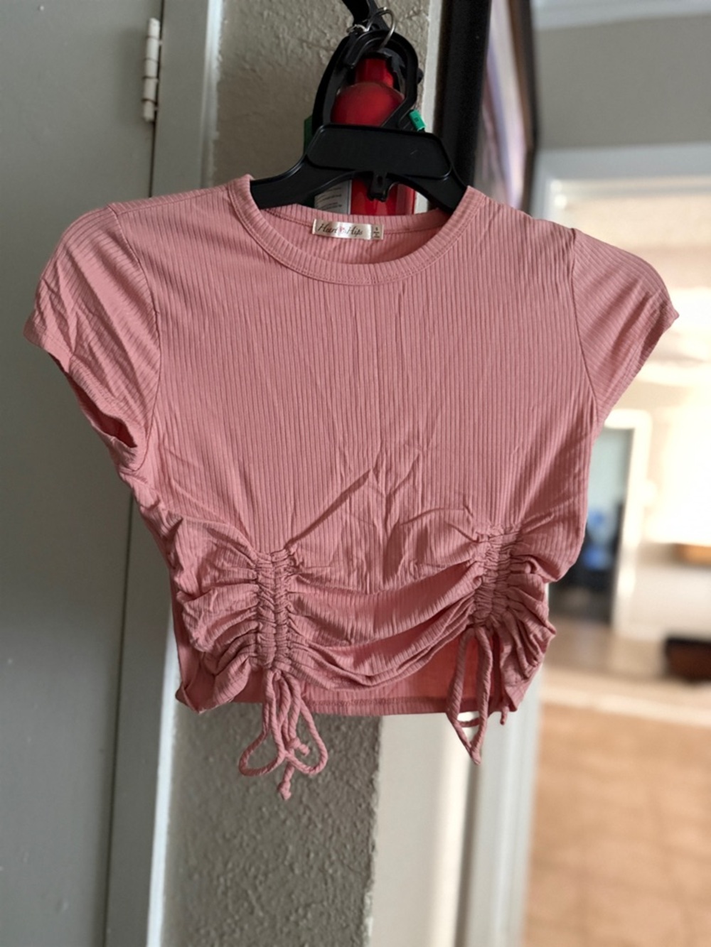 Vici Pink Ribbed Ruched Crop Top - Picture 3 of 5